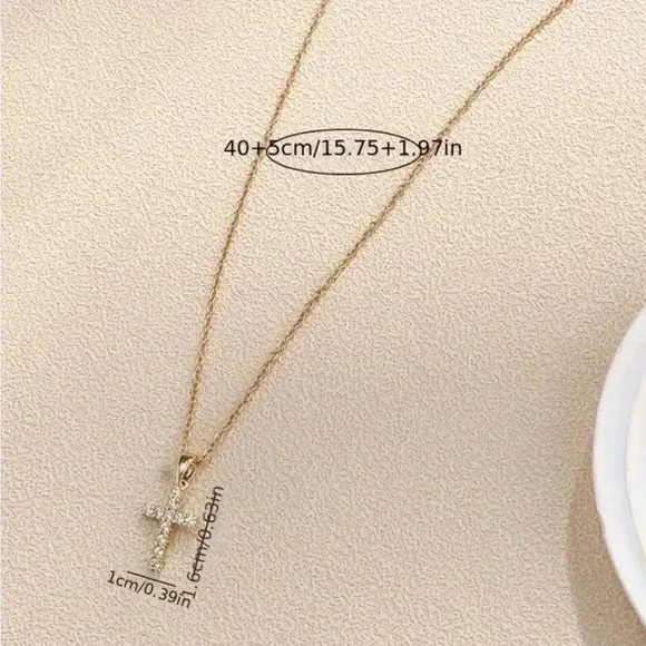 Stainless Steel Cross Pendant Necklaces With Cubic Zirconia - Picture 3 of 3